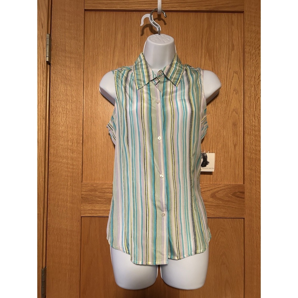 NEW Vintage 100% Silk Retro Colorful Pastel Jaclyn Smith Sleeveless Striped Top
